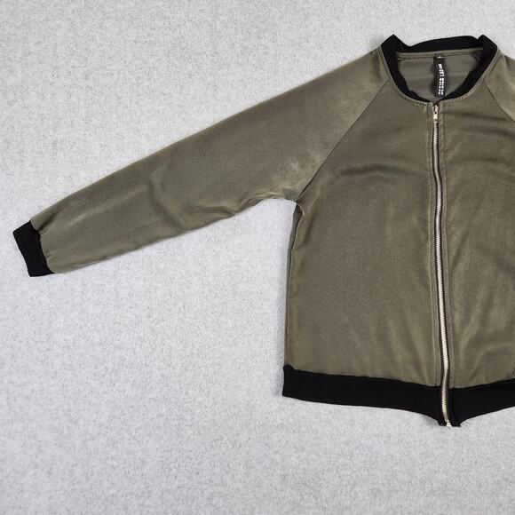 Design Lab Jacket Women Sz Small Olive Green Bomber Silky Feel Ribbed Cuff/Waist - Picture 4 of 12